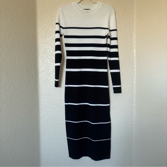 BCBG Black and White Striped Long Sleeve Dress - Picture 1 of 4